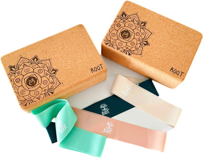 Premium Portuguese Cork Yoga Blocks with Resilience Bands (Set of 4)