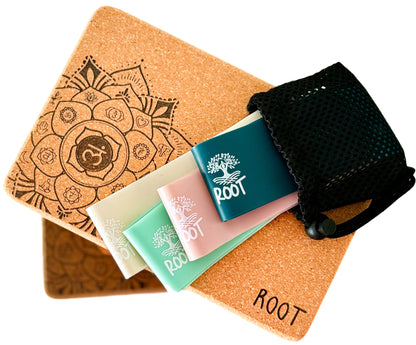 Premium Portuguese Cork Yoga Blocks with Resilience Bands (Set of 4)